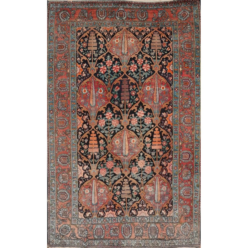 Hand Knotted Oriental 100% Wool Carpet Traditional Floral Navy Blue & Blues Bakhtiari Area Rug - 10' 7'' X 7' 3''