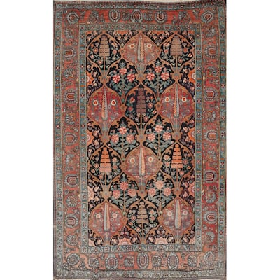 Hand Knotted Oriental 100% Wool Carpet Traditional Floral Navy Blue & Blues Bakhtiari Area Rug - 10' 7'' X 7' 3''