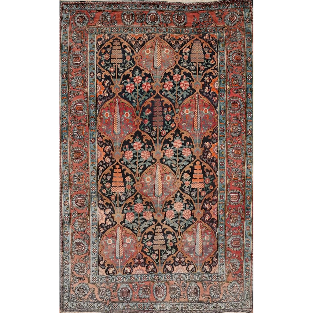 Hand Knotted Oriental 100% Wool Carpet Traditional Floral Navy Blue & Blues Bakhtiari Area Rug - 10' 7'' X 7' 3''