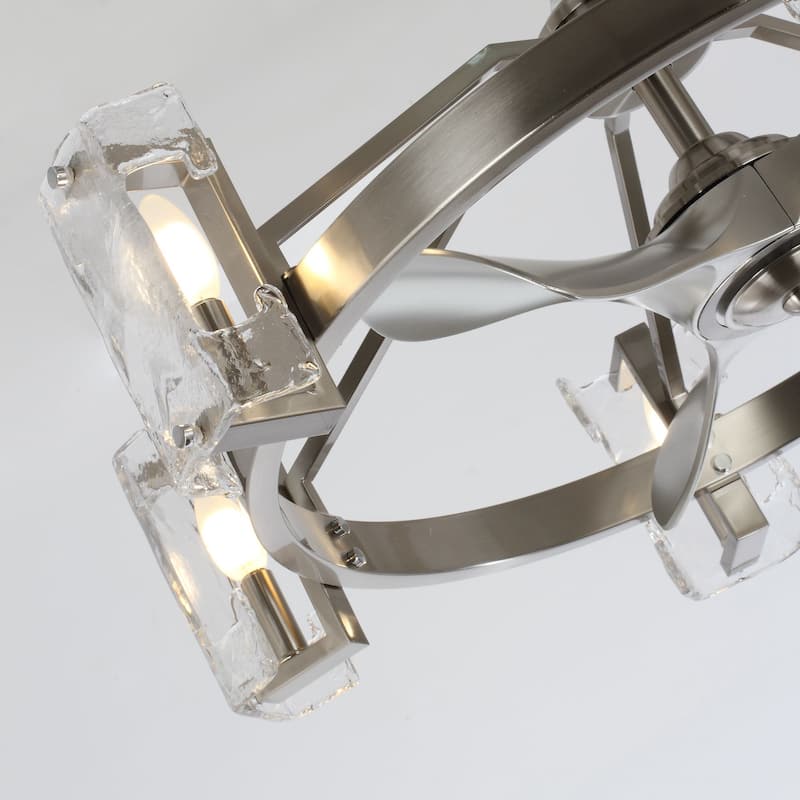 34" LED Indoor Satin Nickel Downrod Mount Chandelier Ceiling Fan with Light and Remote Control - 18.7 inches hight