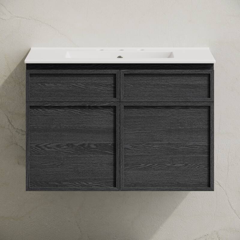 St. Tropez 30" Wall-Mounted Bathroom Vanity In Black Oak With 3-Hole Widespread Sink Top - 30