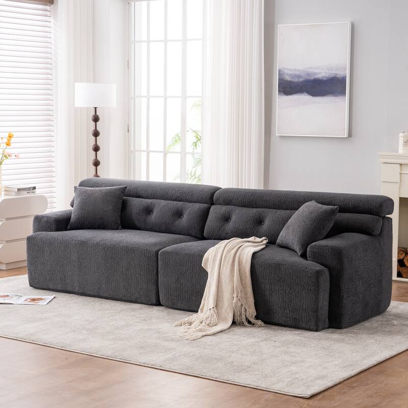 103.2" Fabric 4-Seater Sofa, Raised Back, 2 Pillows and Deep Seat Design - Dark Gray