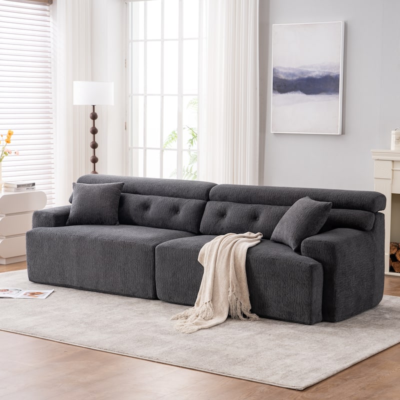 4-Seater Chenille Full Sponge Compression Combined Sofa with 2 Pillows - Dark Grey