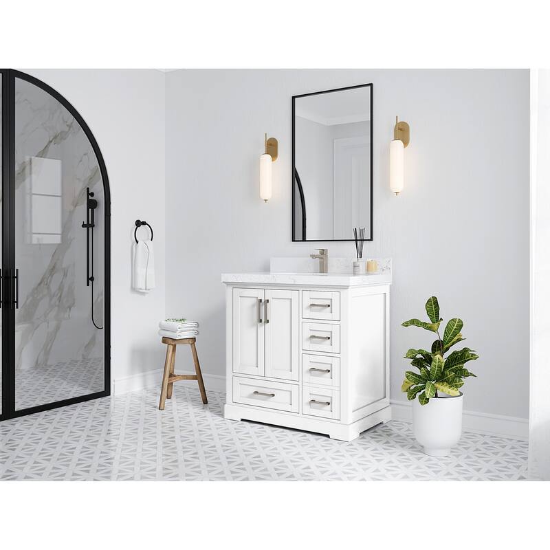 Willow Collections 36 x 22 Boston Center Sink Left Bathroom Vanity with Countertop