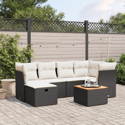 vidaXL Patio Sofa Set with Cushions Outdoor Furniture 7 Piece Poly Rattan