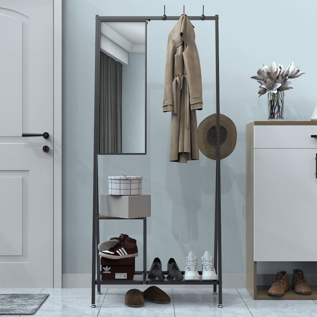 Rustic Industrial Hall Tree，73-Inch Aluminum Coat Rack with Mirror