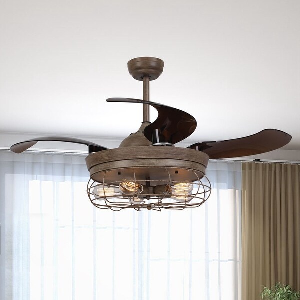 Shop Rustic 46-inch Oak Foldable 4-Blades Cage Ceiling Fan ...