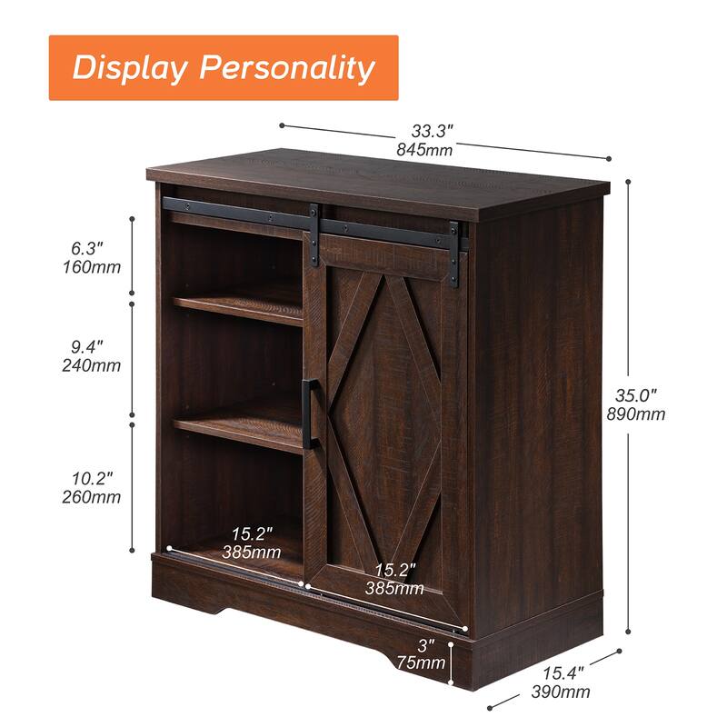 WAMPAT Sliding Barn Door 59-inch Wood TV Stand Storage Cabinet