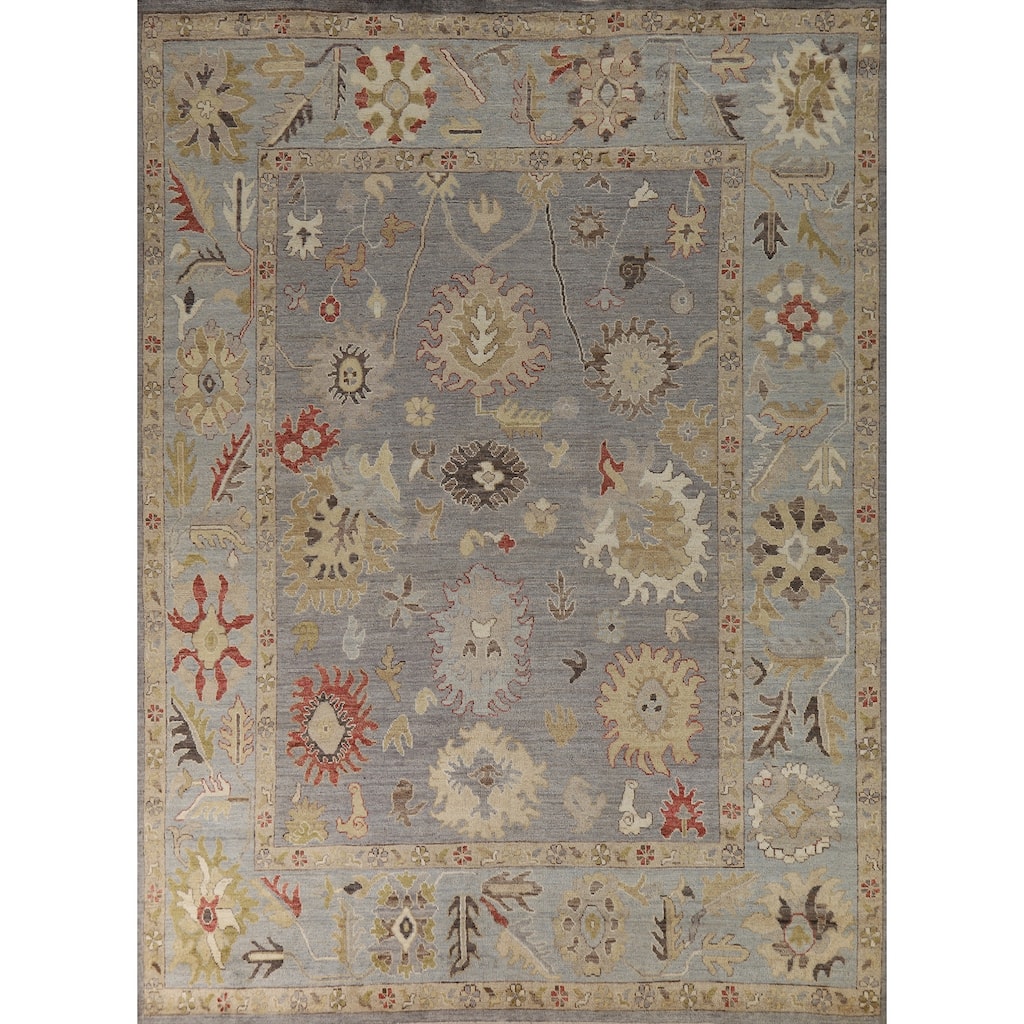 Hand Knotted Oriental 100% Wool Carpet Transitional All-Over Greys & Charcoal Oushak Area Rug - 10' 5'' X 8' 3''