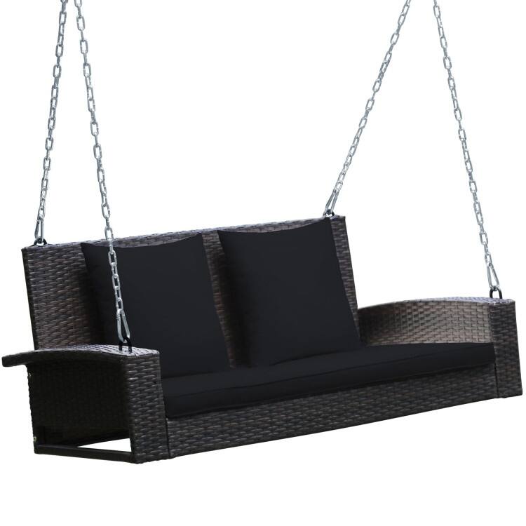 2-Person Wicker Hanging Porch Swing with 2 Back Cushions and 1 Seat Cushion - 50" x 22" x 20.5" (L x W x H)