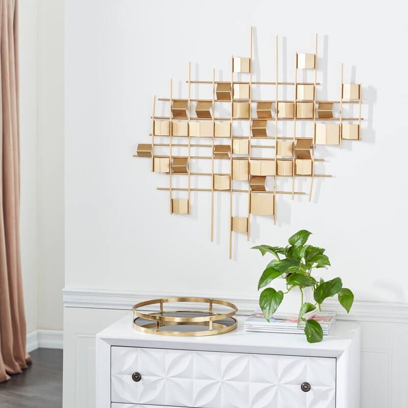 CosmoLiving by Cosmopolitan Gold Metal 3D Folded Stripes Geometric Home Wall Decor