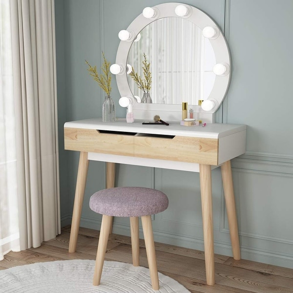 Shop 1Easylife Vanity Set with Lighted Mirror, Wood Makeup ... Vanity set includes a vanity table and a stool.