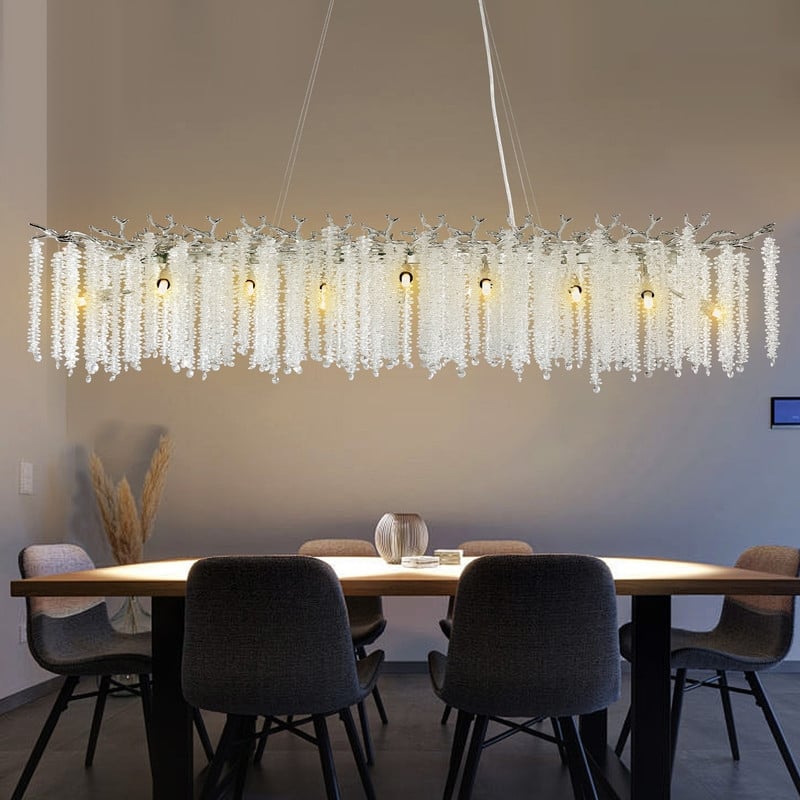 KAYLA Indoor Rectangle Crystal Chandeliers, Dining Room Light, Pendant Light Fixture for Kitchen Island
