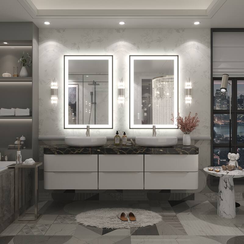 Extra Large Black Frame LED Bathroom Vanity Mirror with 3 Years Warranty and UL Certified