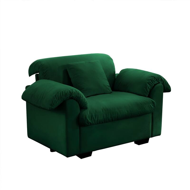 Velvet Deep Seat Storage Sofa Chair with Fluffy Armrest Pillows & Backrest