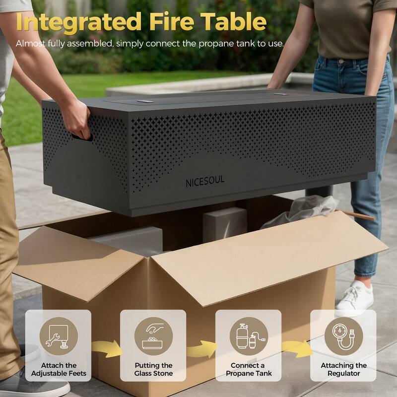 FINCATI Propane Fire Pit Coffee Table, Rectangle Natural Gas Outdoor Fire Pit Modern Gas Firepit, 42'' Fire Pit Table