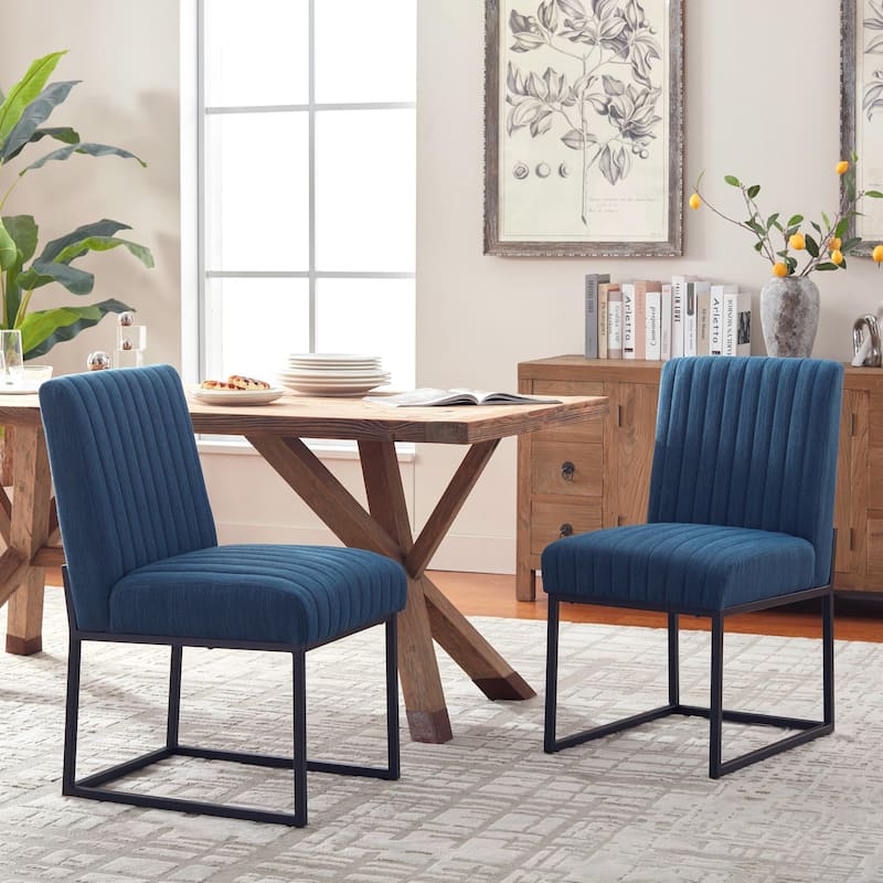 Mid Century Modern Dining Chair with Black Metal Legs - Set of 2 - Dark Blue