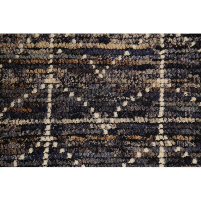 Navy Blue & Brown Moroccan Oriental Area Rug Handmade Wool Carpet - 5'7"x 9'11"