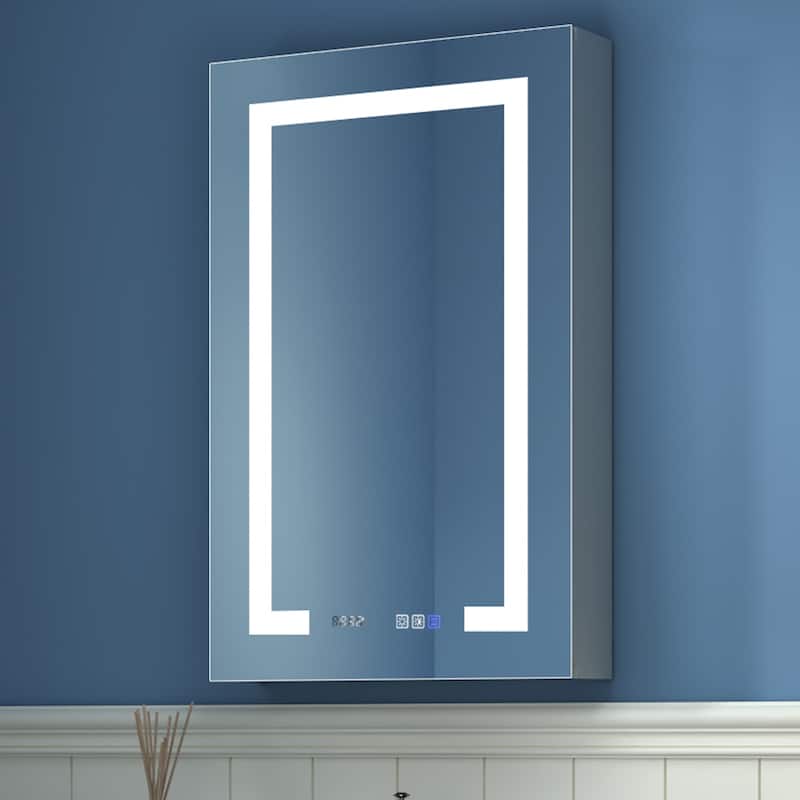 ExBrite LED Lighted Bathroom Medicine Cabinet with Mirror and Shelf,Recessed or Surface Mount,Defog, Stepless Dimming - 20"x32" Left-hinged