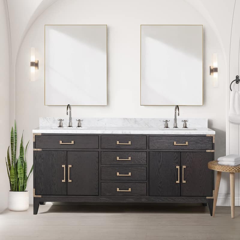 Lexora Laurel Bath Vanity, Carrara Marble Top, and Mirror