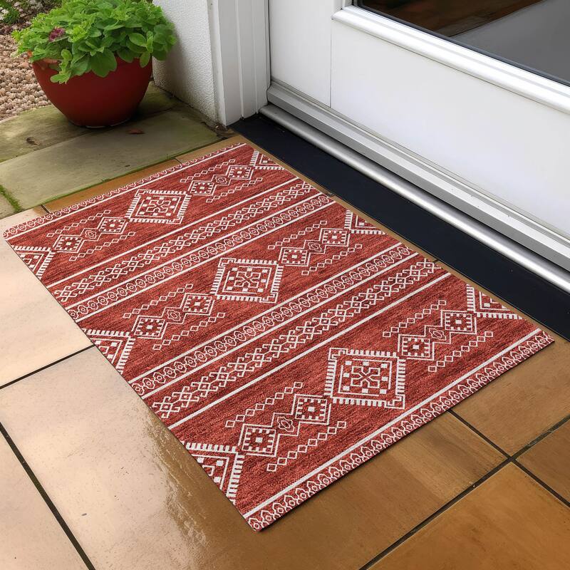 Machine Washable Indoor/ Outdoor Chantille Moroccan Boho Rug - Red - 1'8" x 2'6"