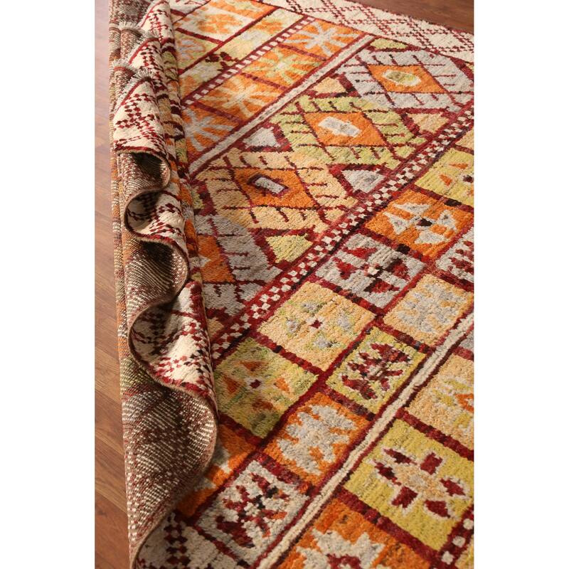 Geometric Moroccan Oriental Rug Handmade Multi-Color Wool Carpet - 6'7" x 9'9"