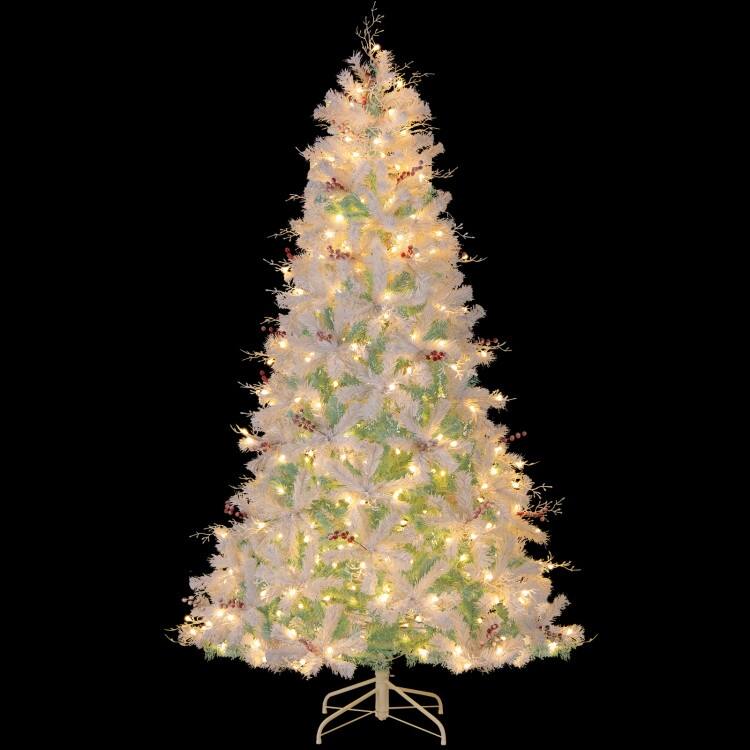 White-Lake Blue PVC PE Pre-Lit Christmas Tree with 250/350 LED Lights and Red Berries