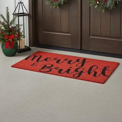 HomeRoots 30" X 48" Red And Black Christmas Merry and Bright Outdoor Coir Door Mat - 30.00' X '48.00