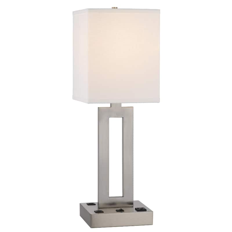 24-Inch Nickel Metal USB Desk Lamp with White Drum Fabric Shade - 8" x 8" x 24" - Nickel-White
