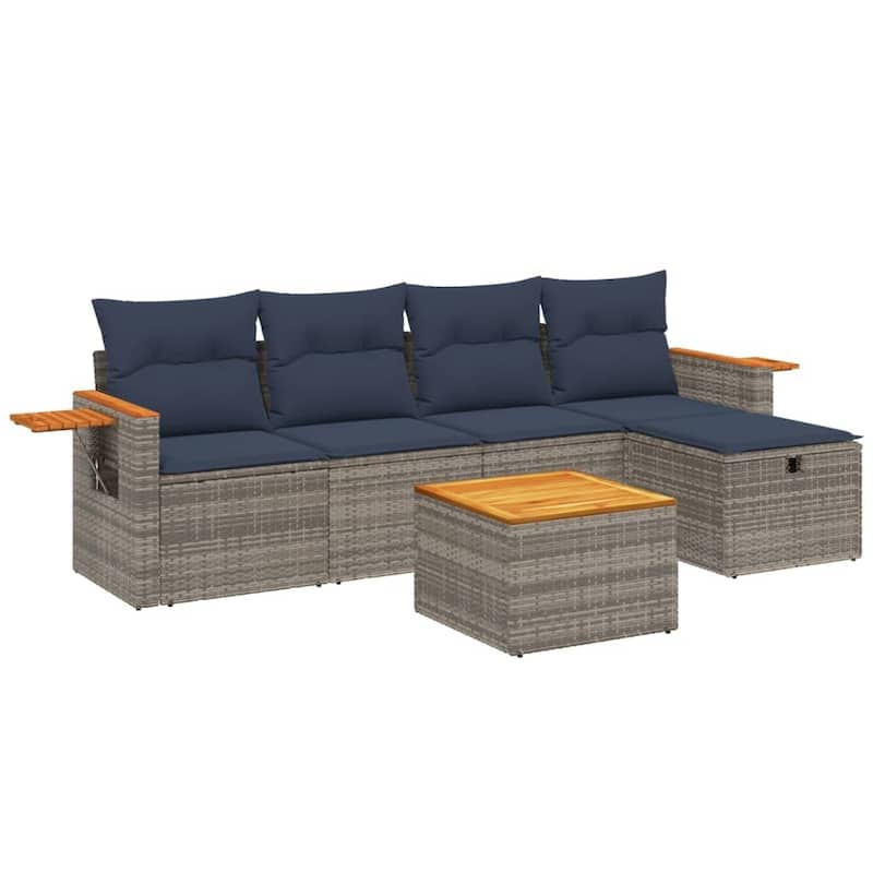 vidaXL Patio Sofa Set with Cushions Outdoor Conversation Furniture Poly Rattan - 21.7" x 24.4" x 27.2"