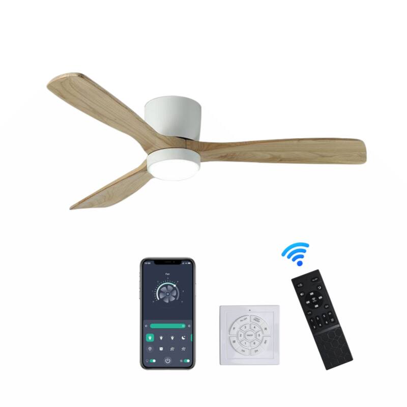42 inch White Wood Ceiling Fans with Lights and Remote, Modern Flush Mount Low Profile Ceiling Fan with Light, 6 Speed