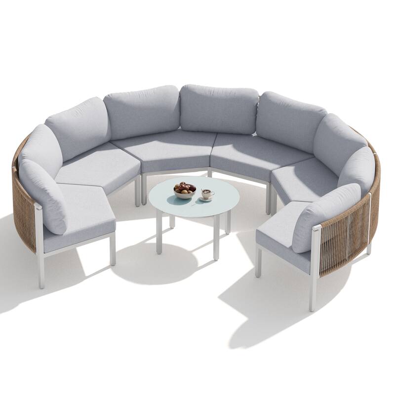 Outdoor Patio Furniture All-Weather Aluminum PE Rattan Wicker Half Round Curved Sofa Sectional Set