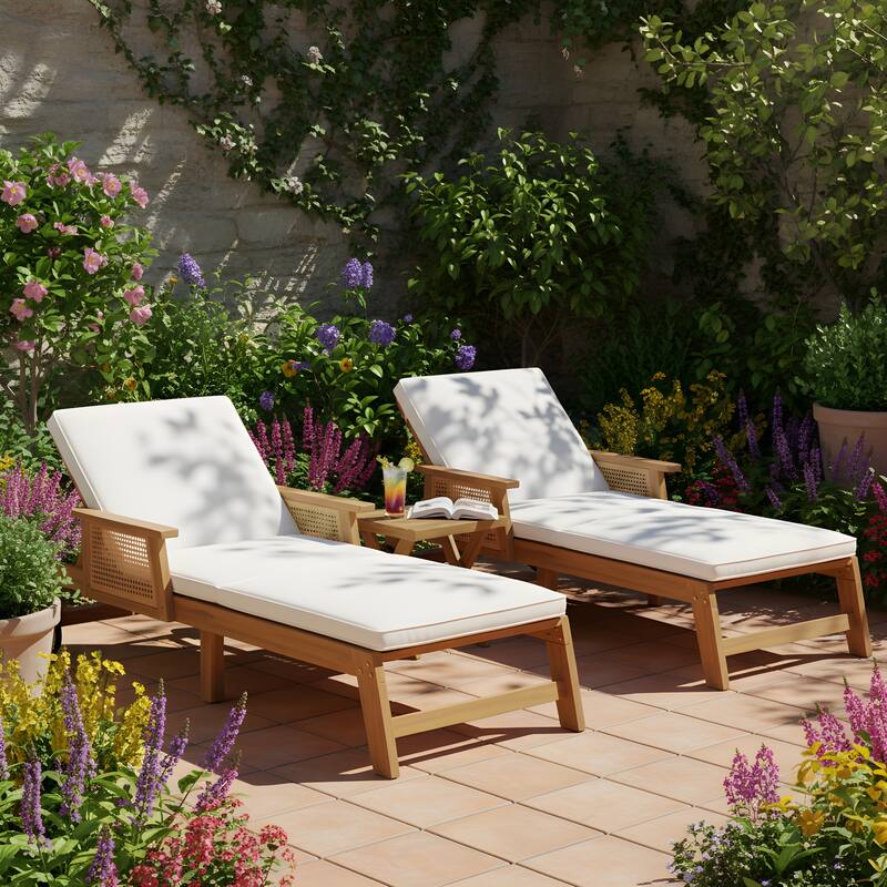 Christopher Knight Home - Nexo Outdoor Acacia Wood Adjustable Chaise Lounge Set with 18.00'' Square Cross Base Side Table