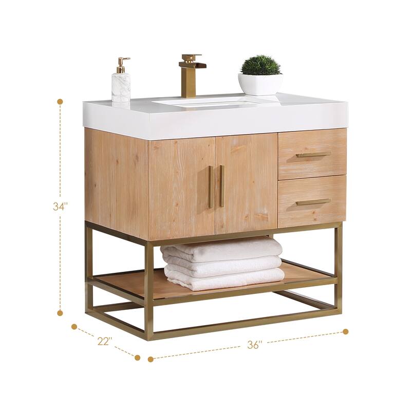 Altair Bianco Bath Vanity with White Composite Stone Top,no Mirror