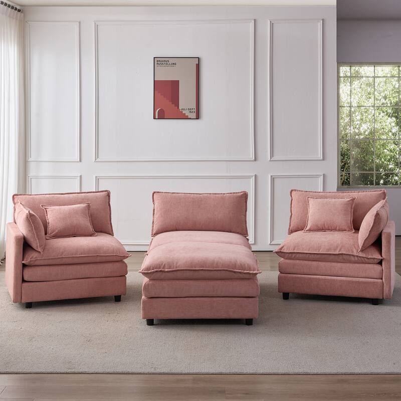 105" Modular Sectional Sofa with Ottoman, Upholstered Chenille Fabric 3-Seater