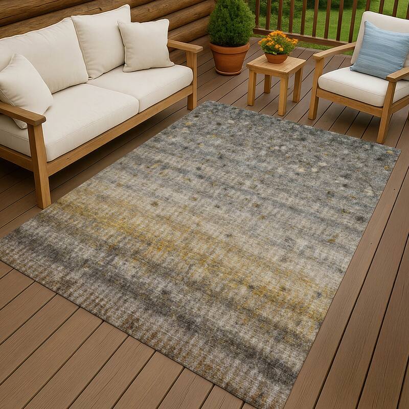 Machine Washable Indoor/ Outdoor Ombre Stripes Chantille Rug