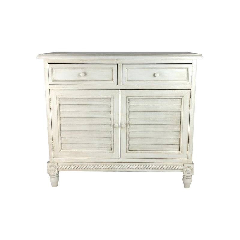2 Door Wooden Cabinet with Shutter Design Front and Round Knob, Black
