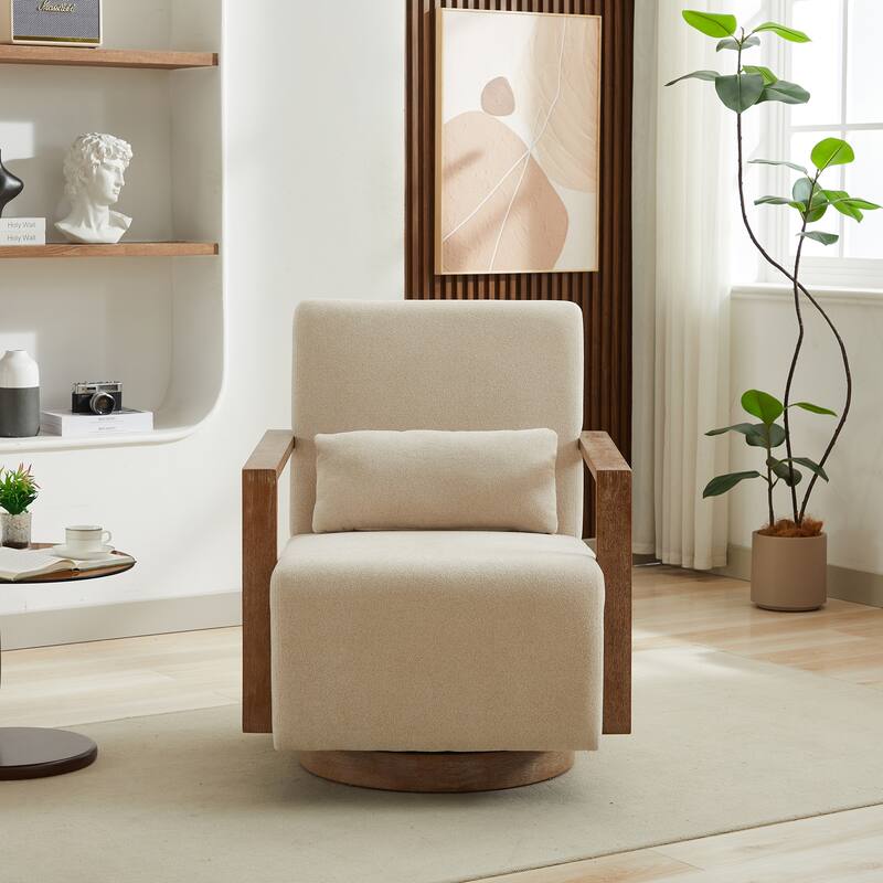 30.3"W Swivel Modern Upholstered Accent Chair with Solid Wood Armrests and 360 Degree Comfy Lounge Reading Chair