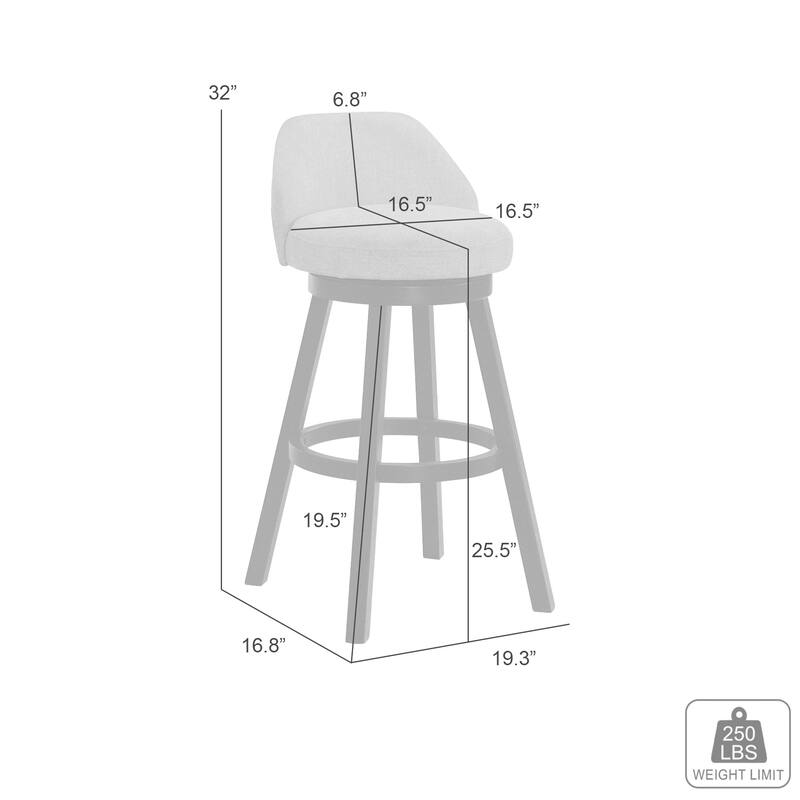 Erika Upholstered Swivel Bar Stool, Counter Height Barstool with Fabric Seat