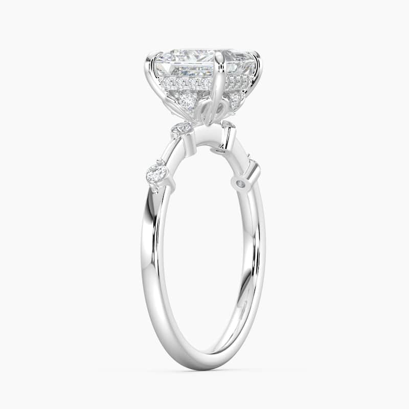 Auriya 14k Gold Petite Diamond Station Princess Lab Grown Hidden Halo Engagement Ring 1.00 to 5.00 ct. tw.(F-G, VS)