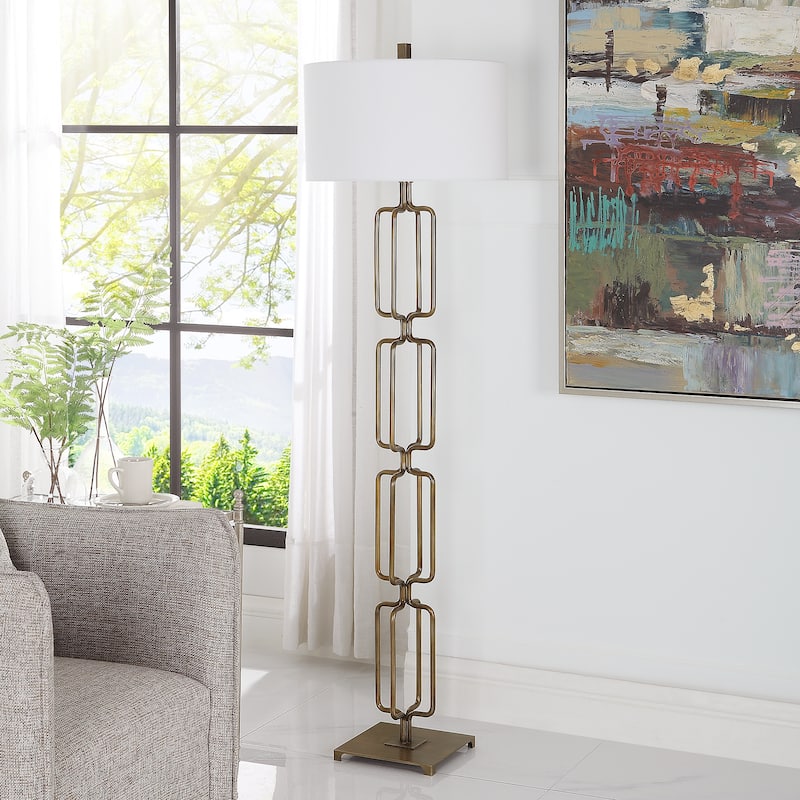 Uttermost Link Brushed Gold Floor Lamp - 19"W x 67"H x 19"D