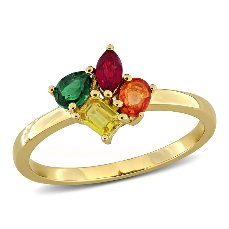 Miadora Multi-Gem Cluster Ring Sterling Silver - Multi - 7