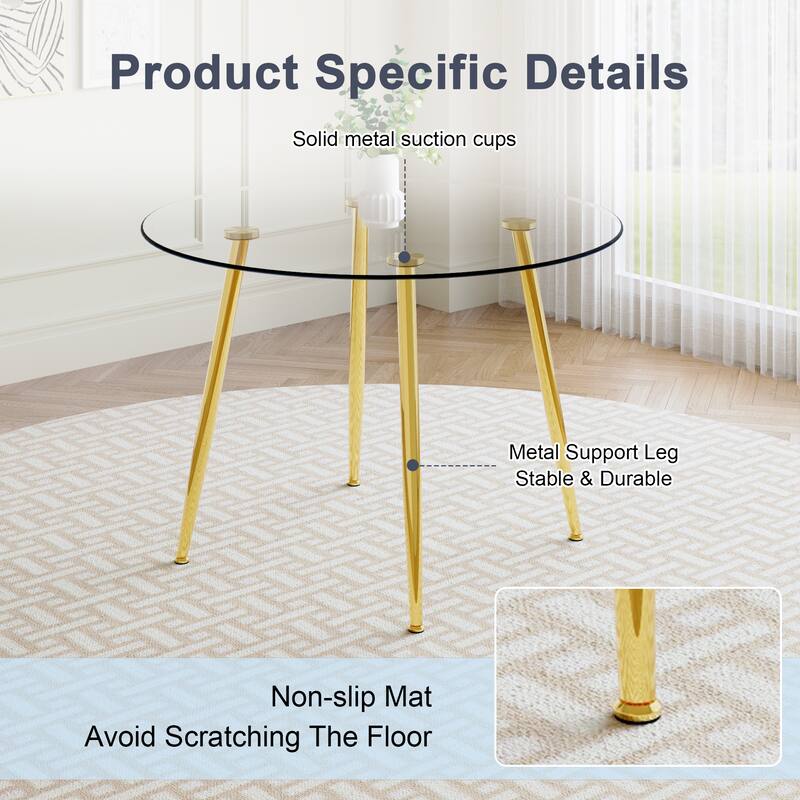 Modern Dining Set with Round Glass Table & Transparent Chairs