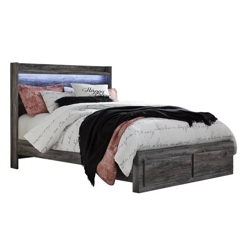 Bays Queen Size Storage Bed with 2 Drawers, Driftwood Smoke Gray, LED