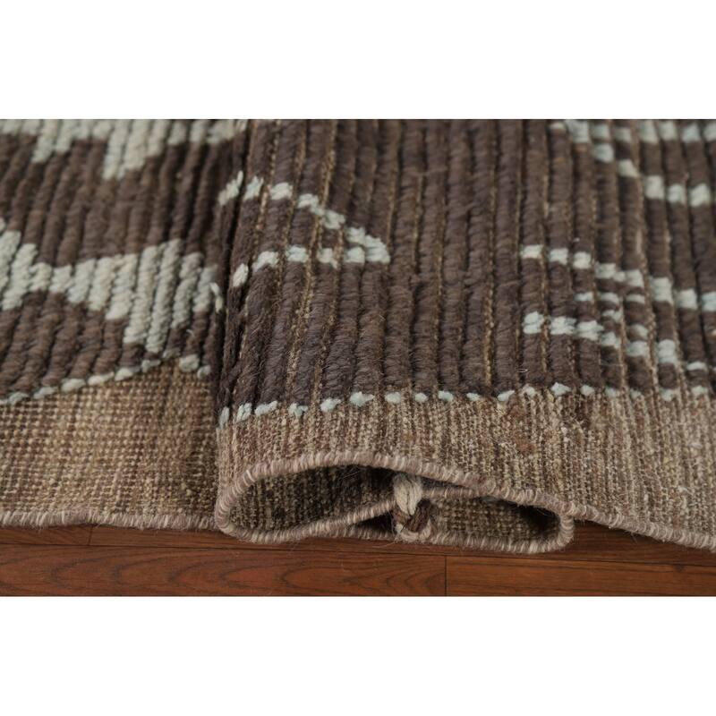 Brown Moroccan Area Rug Handmade Wool Carpet - 8'5" x 12'10"