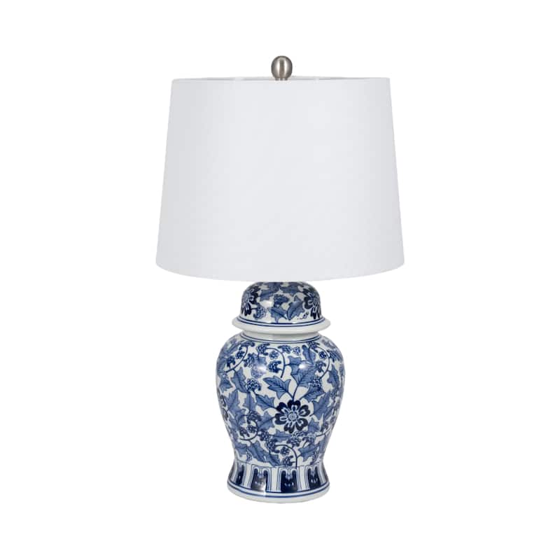 Sagebrook Home Ceramic, 25" Temple Jar Table Lamp, Blue/white, Home Decor - 14" x 14" x 25"