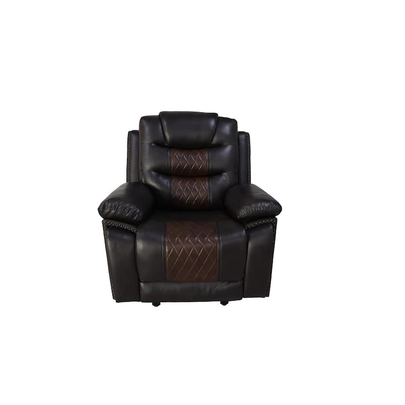 Asher 39 Inch Manual Recliner Chair, Wood, Pocket Coils, Brown Faux Leather