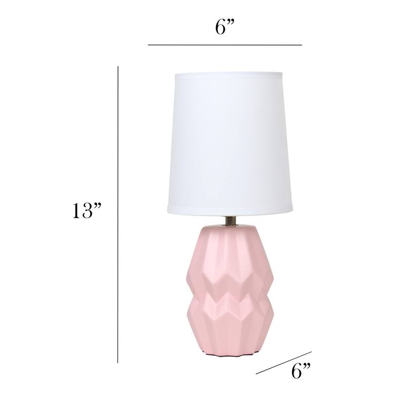Ceramic Geometric Table Lamp with Fabric Shade for Bedroom - 6 x 6 x 13 in. (L x W x H)