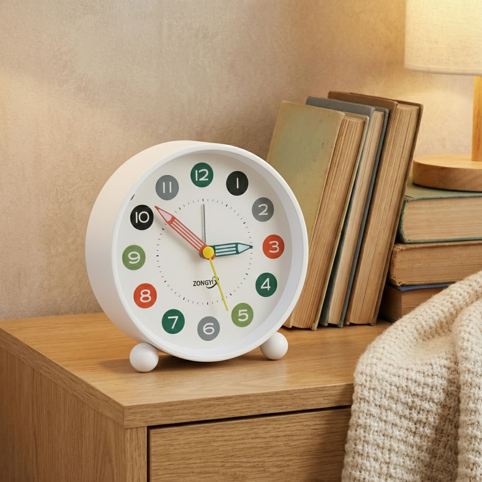 Mechanical Alarm Clock, Pencil Pointer Design, High-Contrast Numbers, Perfect for Study/Office - 4.3"L x 2.0"W x 4.3"H