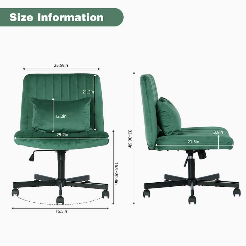 Velvet Criss Cross Chair with Wheels, Ergonomic ​Home Office Chair, ​Adjustable Swivel Vanity Chair with Lumbar Pillow - Green